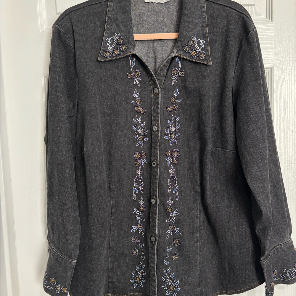 Embroidered Denim Button-Up Shirt